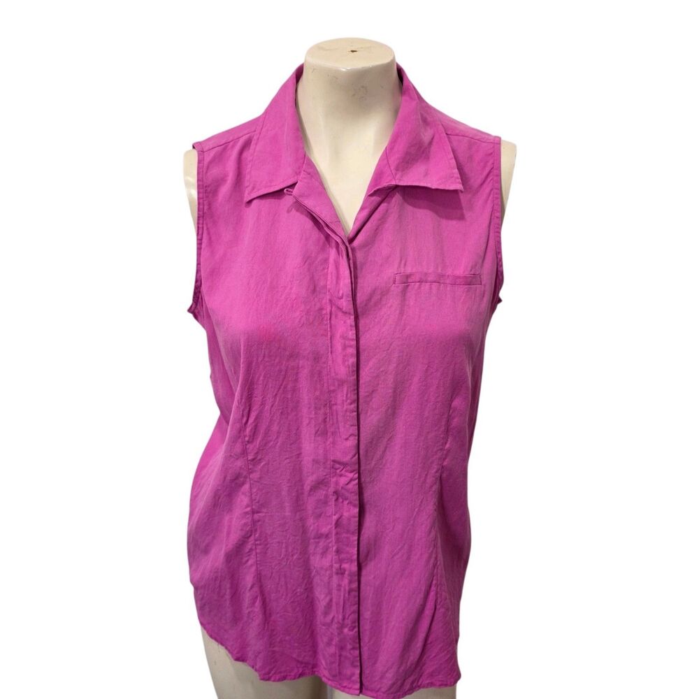 Anna & Frank 100% Silk Sleeveless Button Front Blouse Pink L Collared Shirt Top